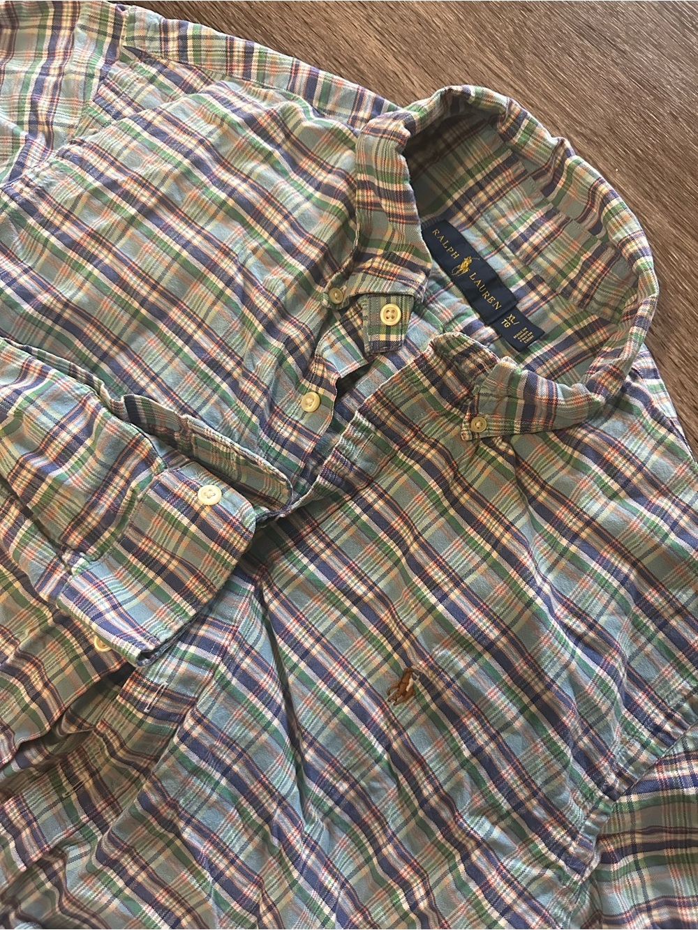 Ralph Lauren Blue Green Plaid Cotton Long Sleeve Button-Up Shirt XL Men’s